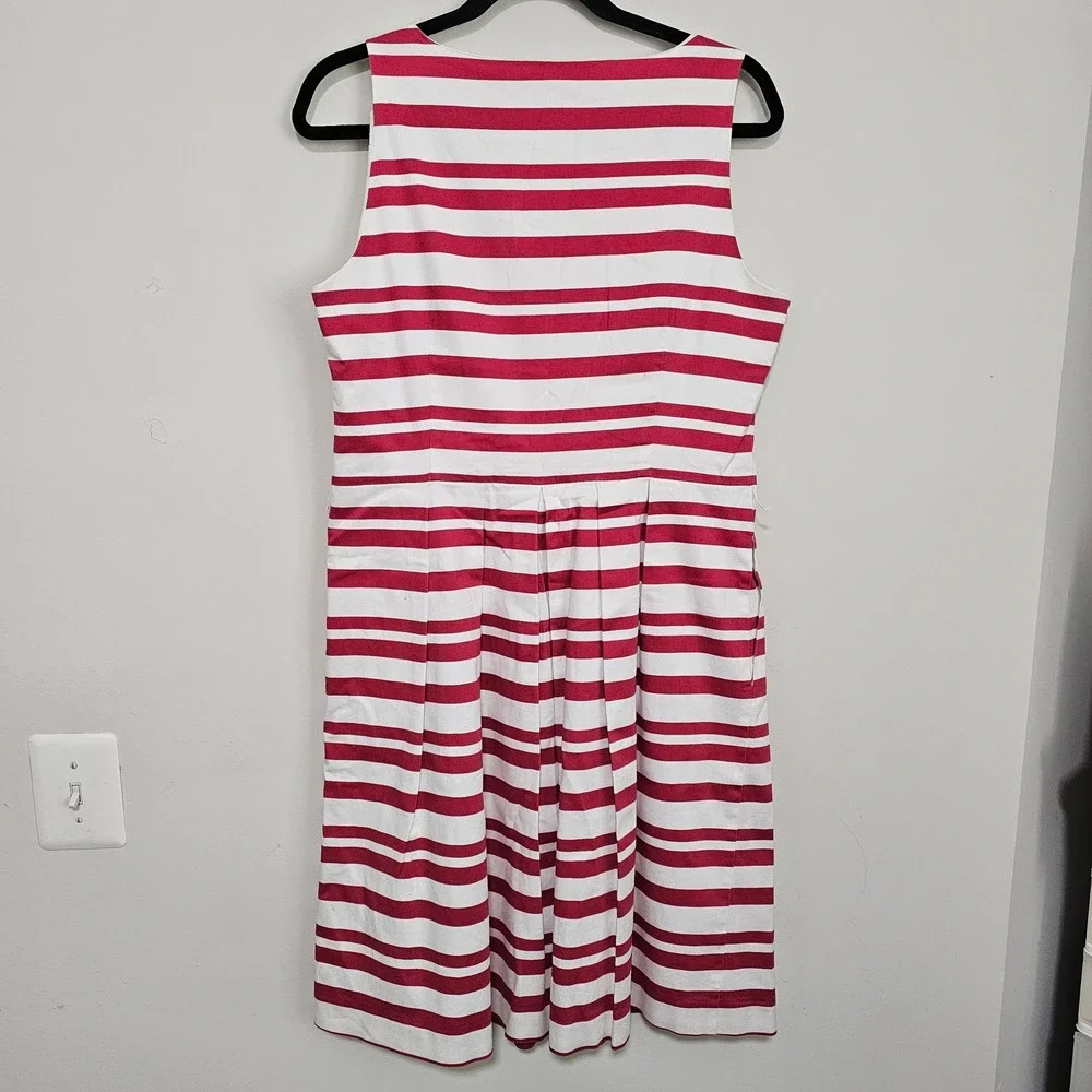 Red White Striped Fit Flare Dress Size 14 Summer Preppy Classic Coastal Nautical